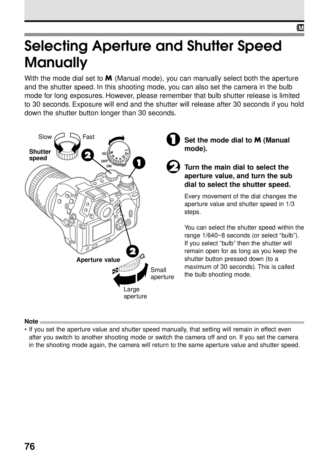 Olympus VT1621-01 manual Selecting Aperture and Shutter Speed Manually, Slow Fast Shutter Speed 