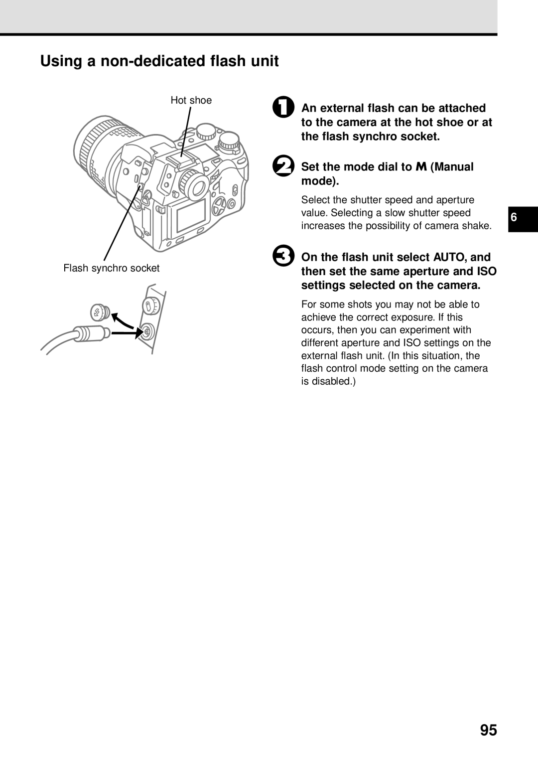 Olympus VT1621-01 manual Using a non-dedicated flash unit 