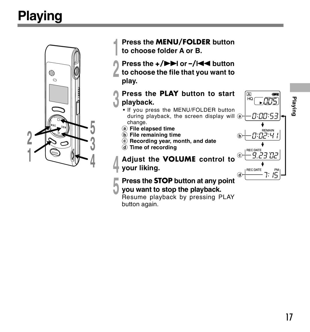 Olympus W-10 manual Playing, Adjust the Volume control to c, Your liking 