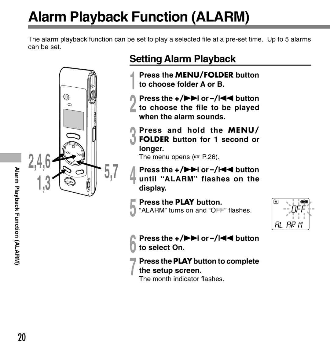 Olympus W-10 manual Alarm Playback Function Alarm, Setting Alarm Playback 