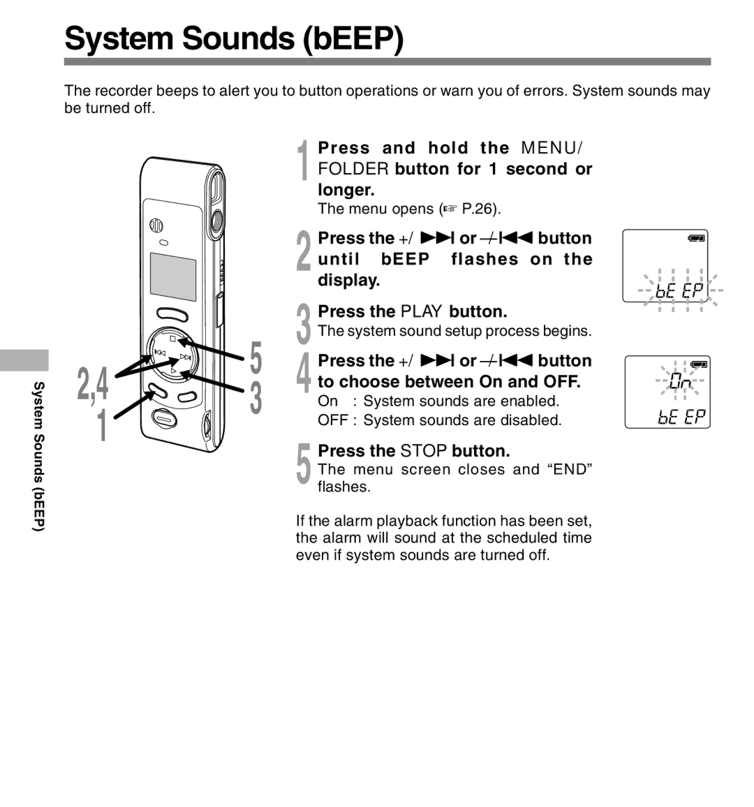 Olympus W-10 manual System Sounds bEEP, To choose between On and OFF, On System sounds are enabled 