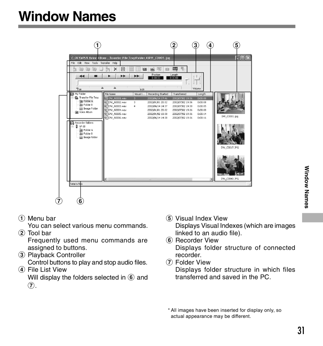 Olympus W-10 manual Window Names 