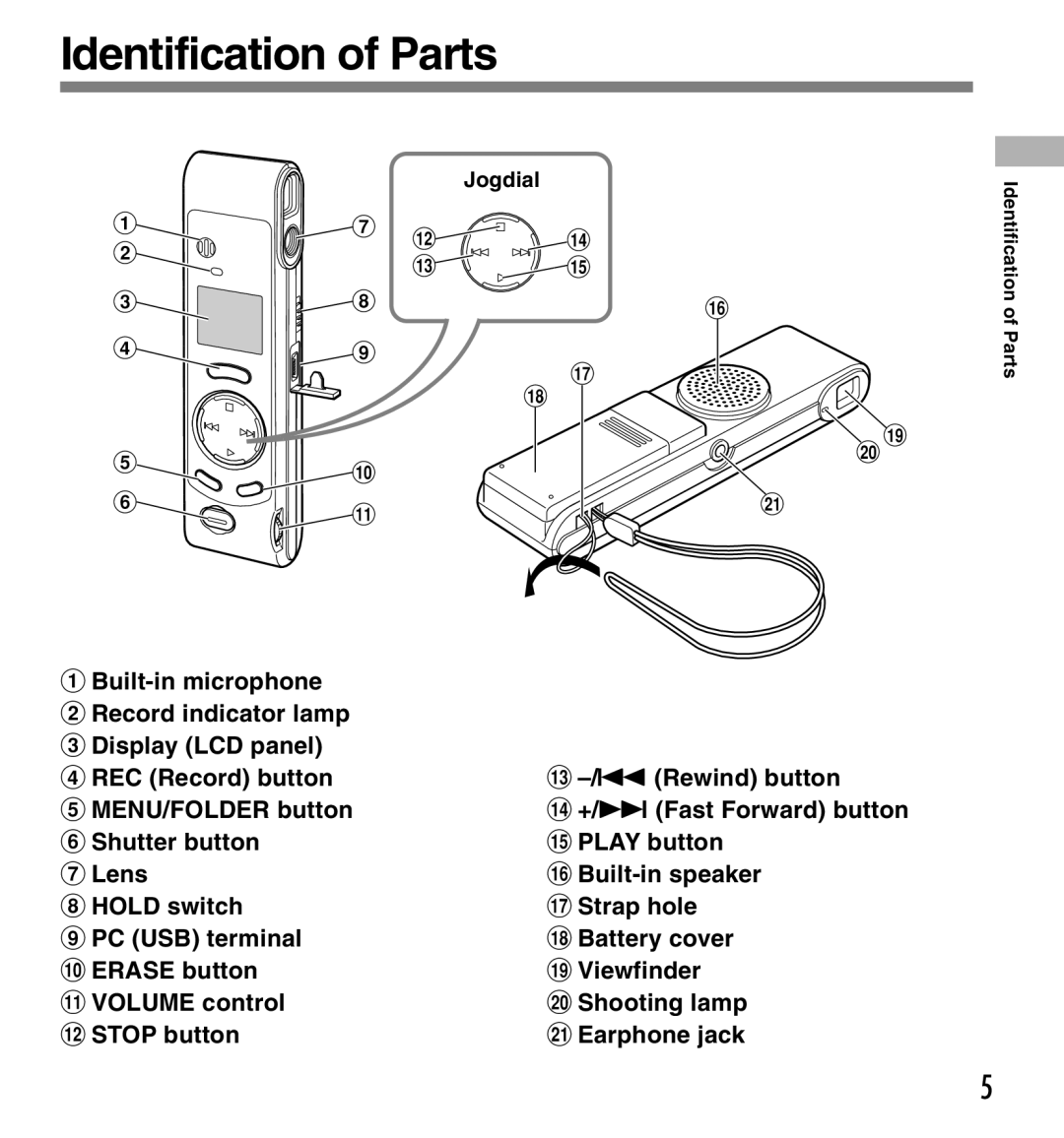 Olympus W-10 manual Identification of Parts, Jogdial 