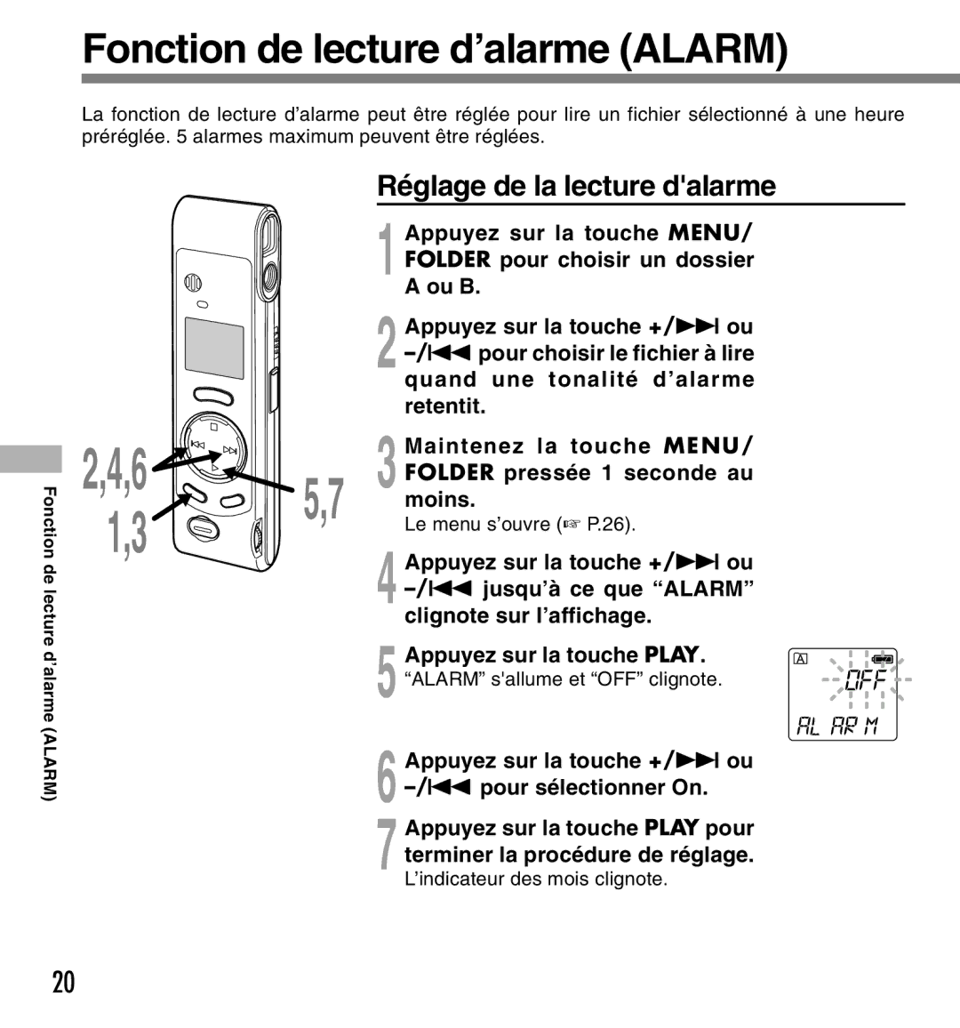 Olympus W-10 manual Fonction de lecture d’alarme Alarm 