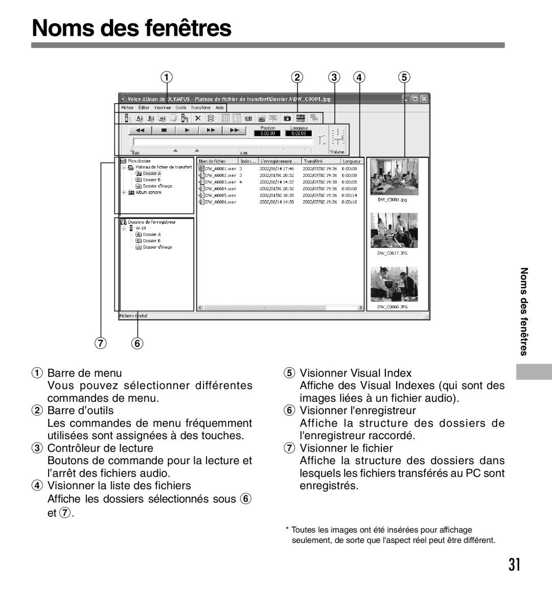 Olympus W-10 manual Noms des fenêtres, Noms des fenê tres 