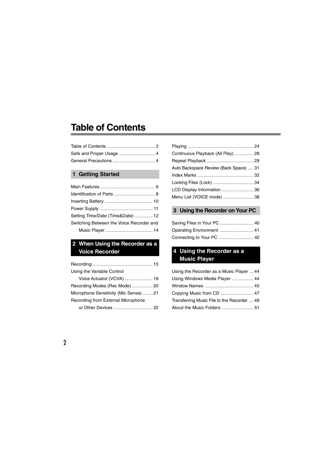 Olympus WS-310M, WS-320M, WS-300M manual Table of Contents 