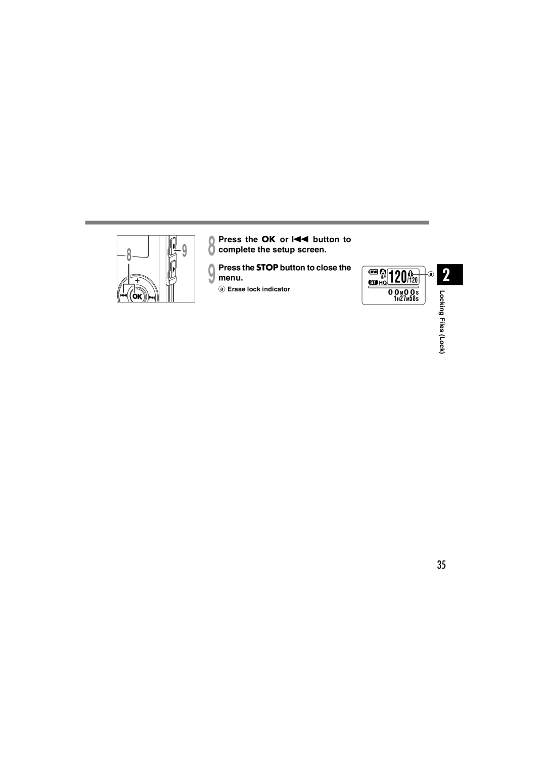 Olympus WS-310M, WS-320M, WS-300M manual Erase lock indicator Locking Files Lock 