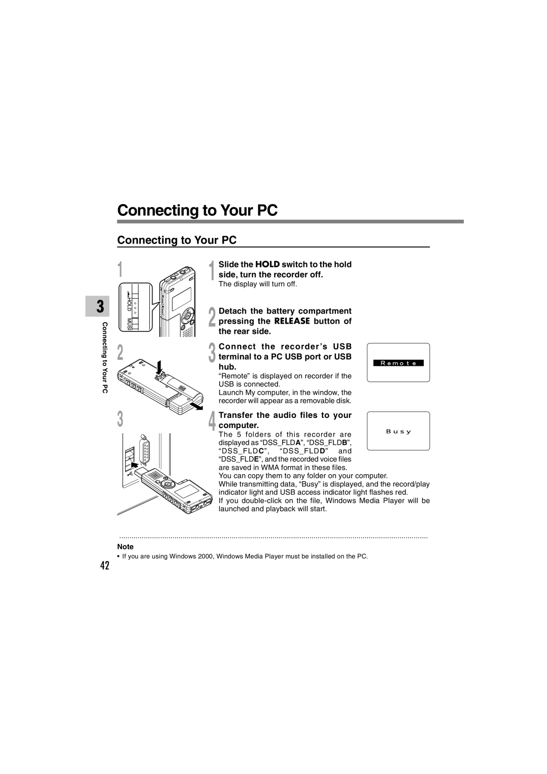 Olympus WS-320M, WS-300M, WS-310M manual Connecting to Your PC 