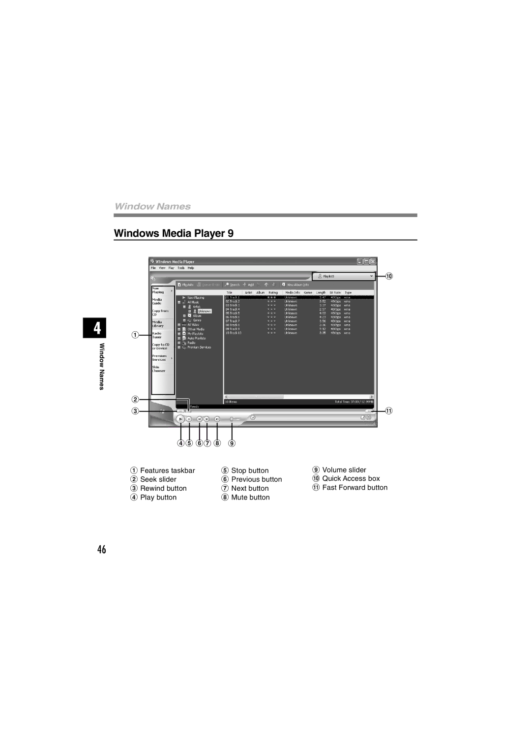 Olympus WS-300M, WS-320M, WS-310M manual Window Names 