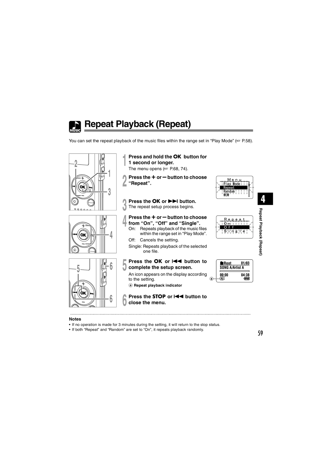 Olympus WS-310M, WS-320M, WS-300M manual Repeat Playback Repeat, From On, Off and Single 