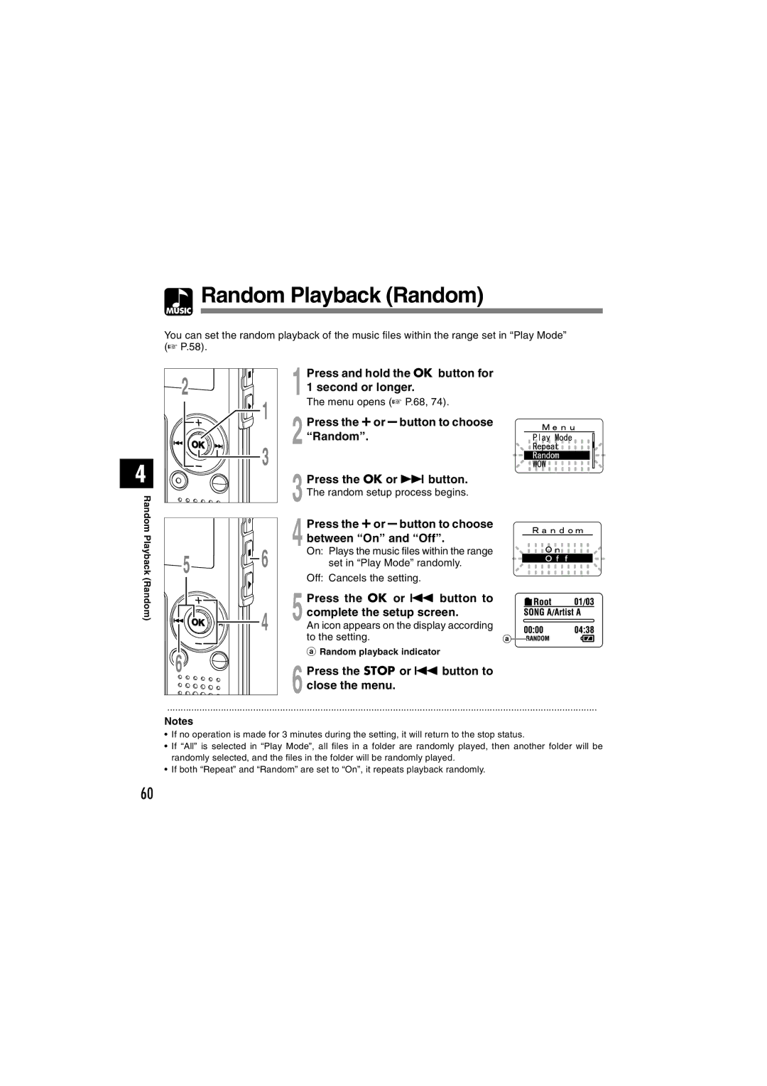 Olympus WS-320M, WS-300M, WS-310M manual Random Playback Random, Press the + or button to choose Random 