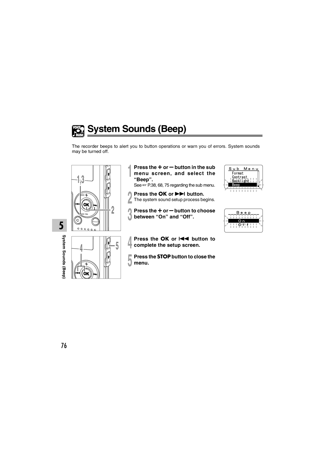 Olympus WS-300M, WS-320M, WS-310M manual System Sounds Beep 