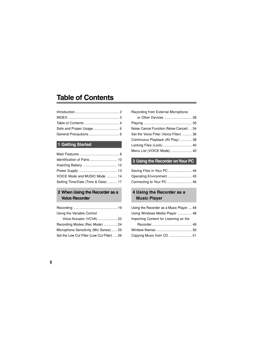 Olympus WS-321M, WS-331M, WS-311M manual Table of Contents 