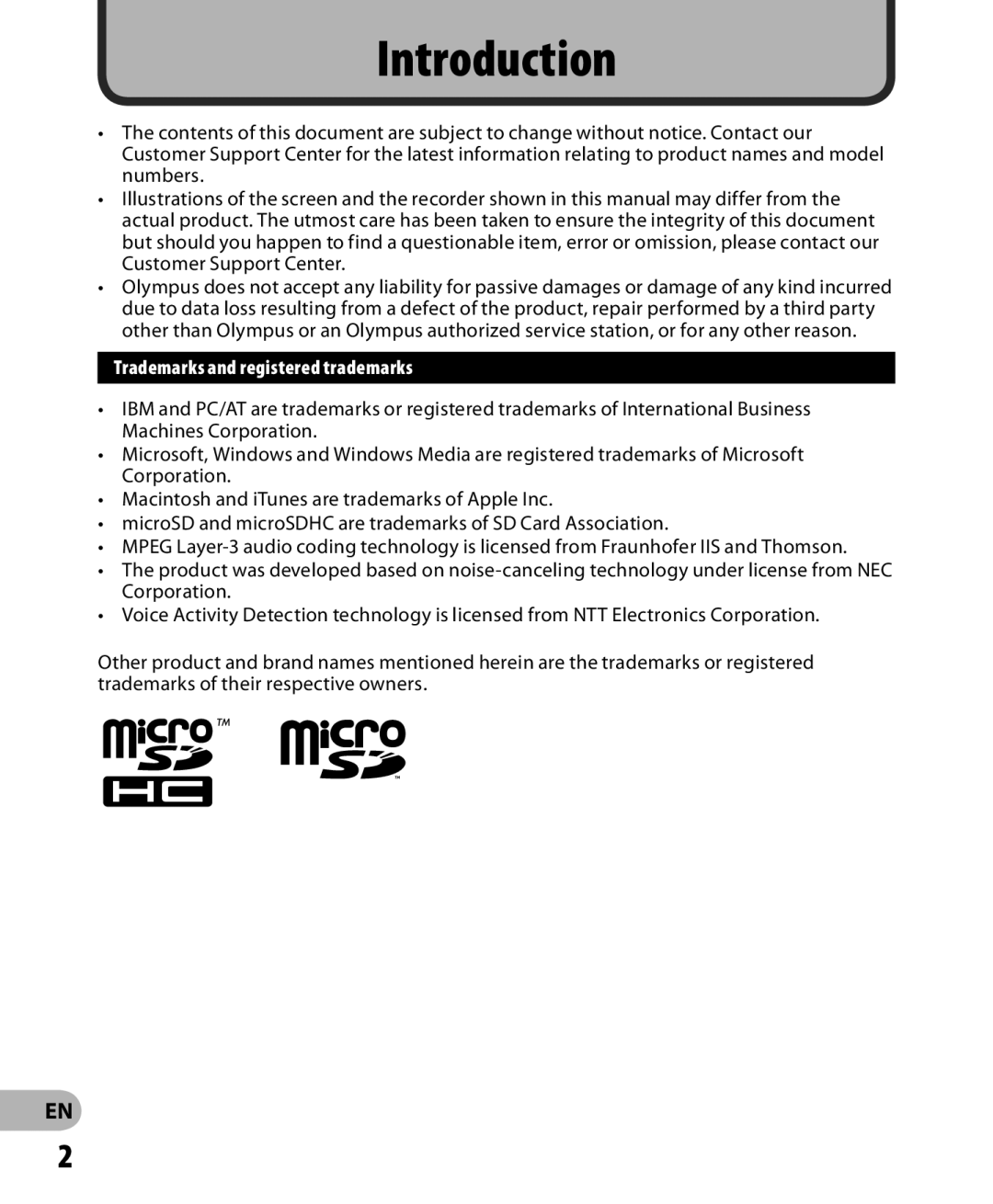 Olympus WS-812, WS-813, WS-811 manual Introduction, Trademarks and registered trademarks 