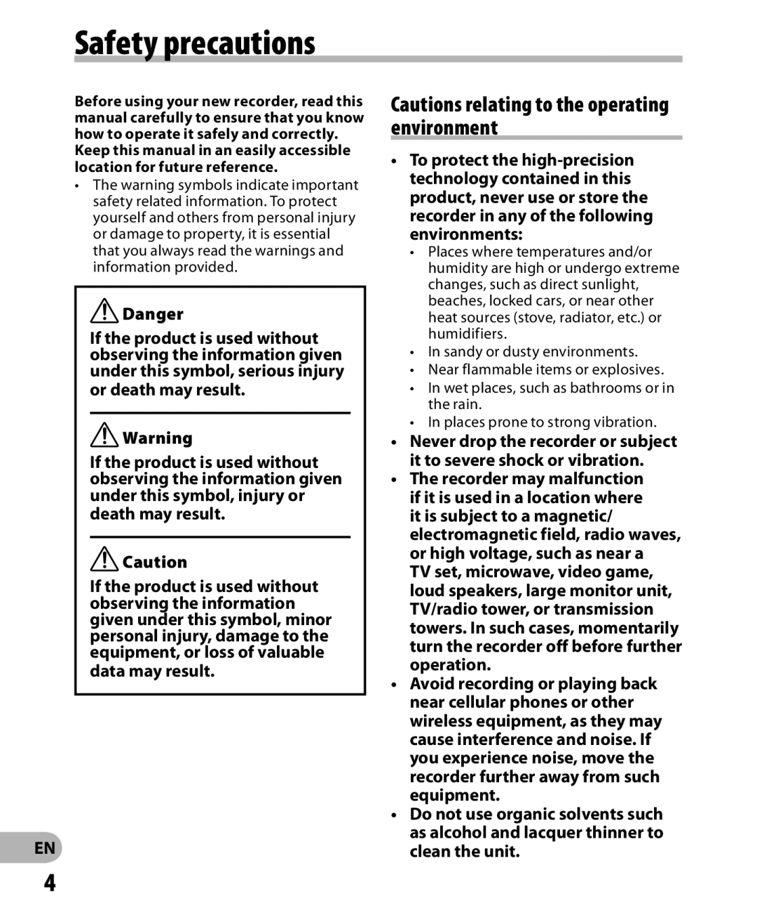 Olympus WS-811, WS-813, WS-812 manual Safety precautions, Or death may result, Death may result, Data may result 