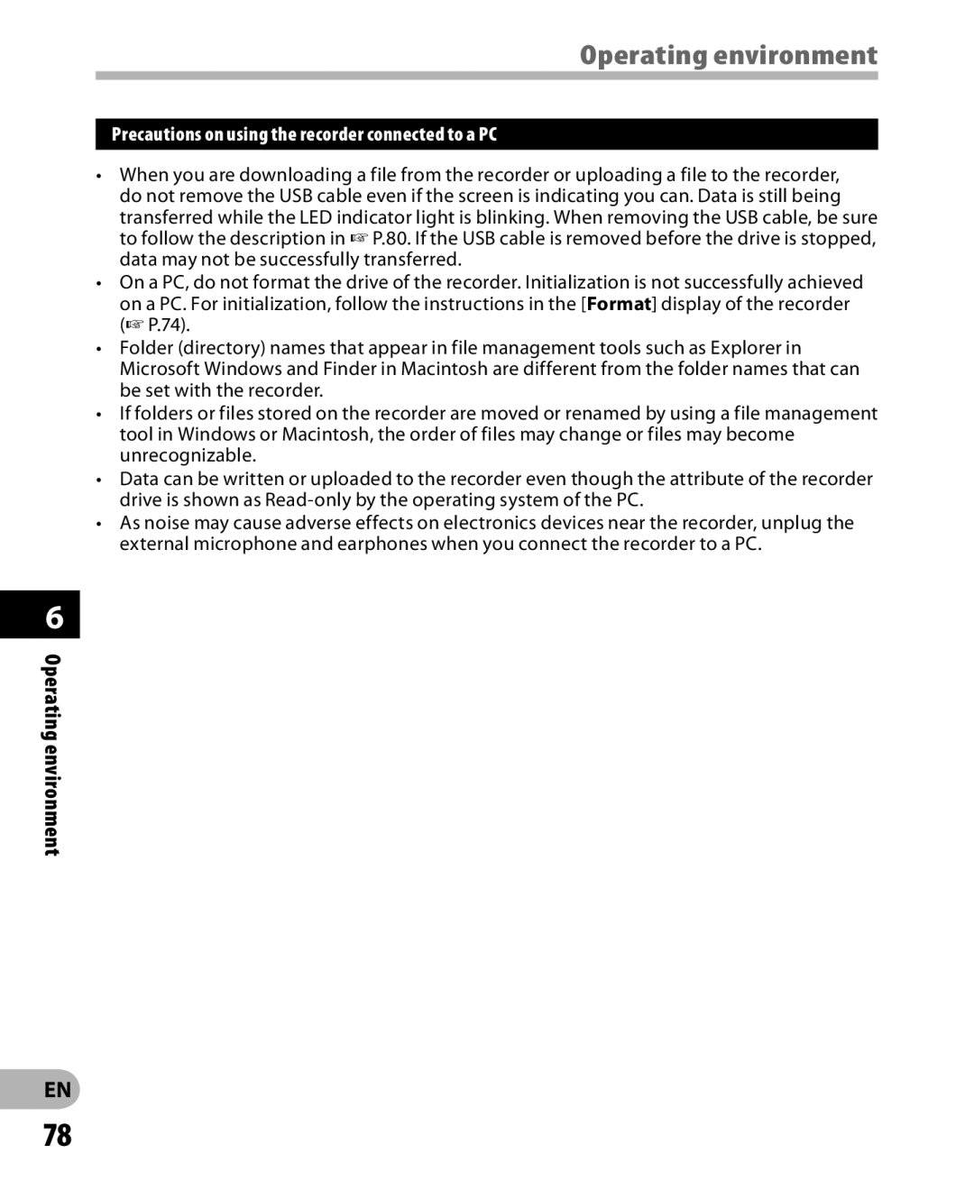 Olympus WS-813, WS-811, WS-812 manual Operating environment, Precautions on using the recorder connected to a PC 