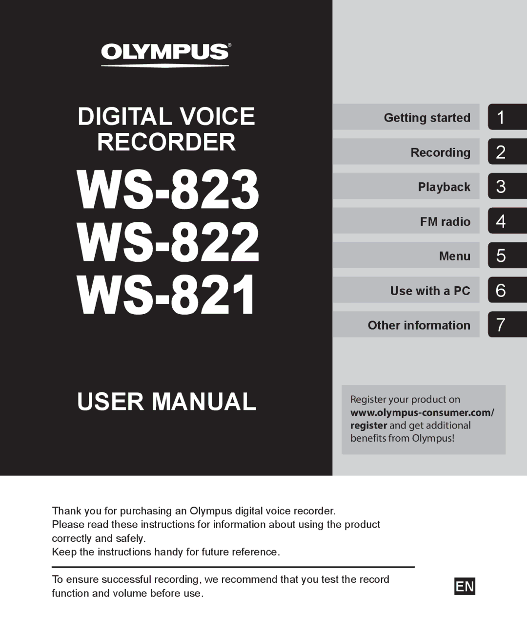 Olympus user manual WS-823 WS-822 WS-821 