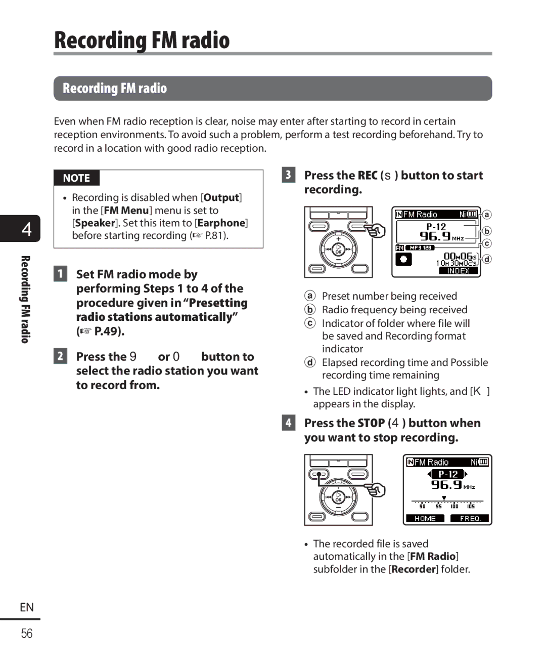 Olympus WS-822, WS-823, WS-821 user manual Recording FM radio 