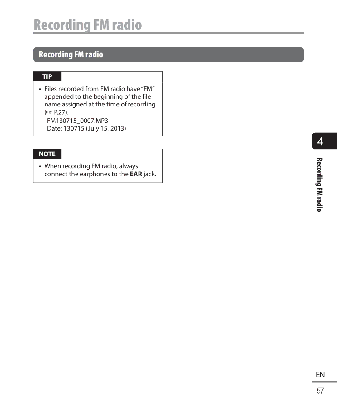 Olympus WS-823, WS-821, WS-822 user manual Recording FM radio 