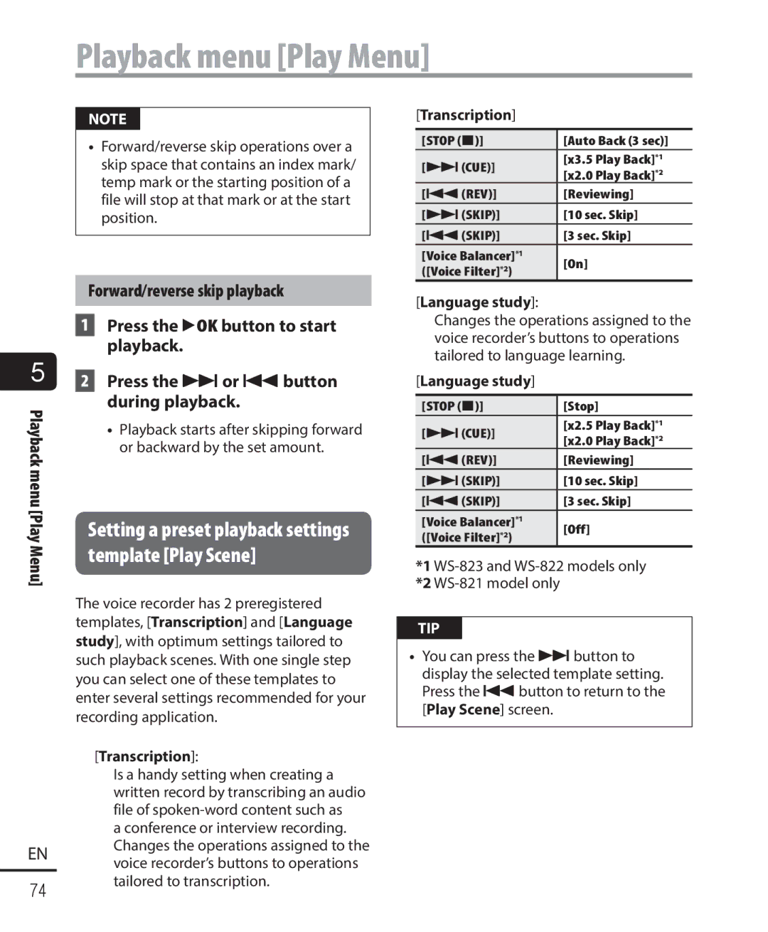 Olympus WS-822, WS-823, WS-821 user manual Transcription, Language study 