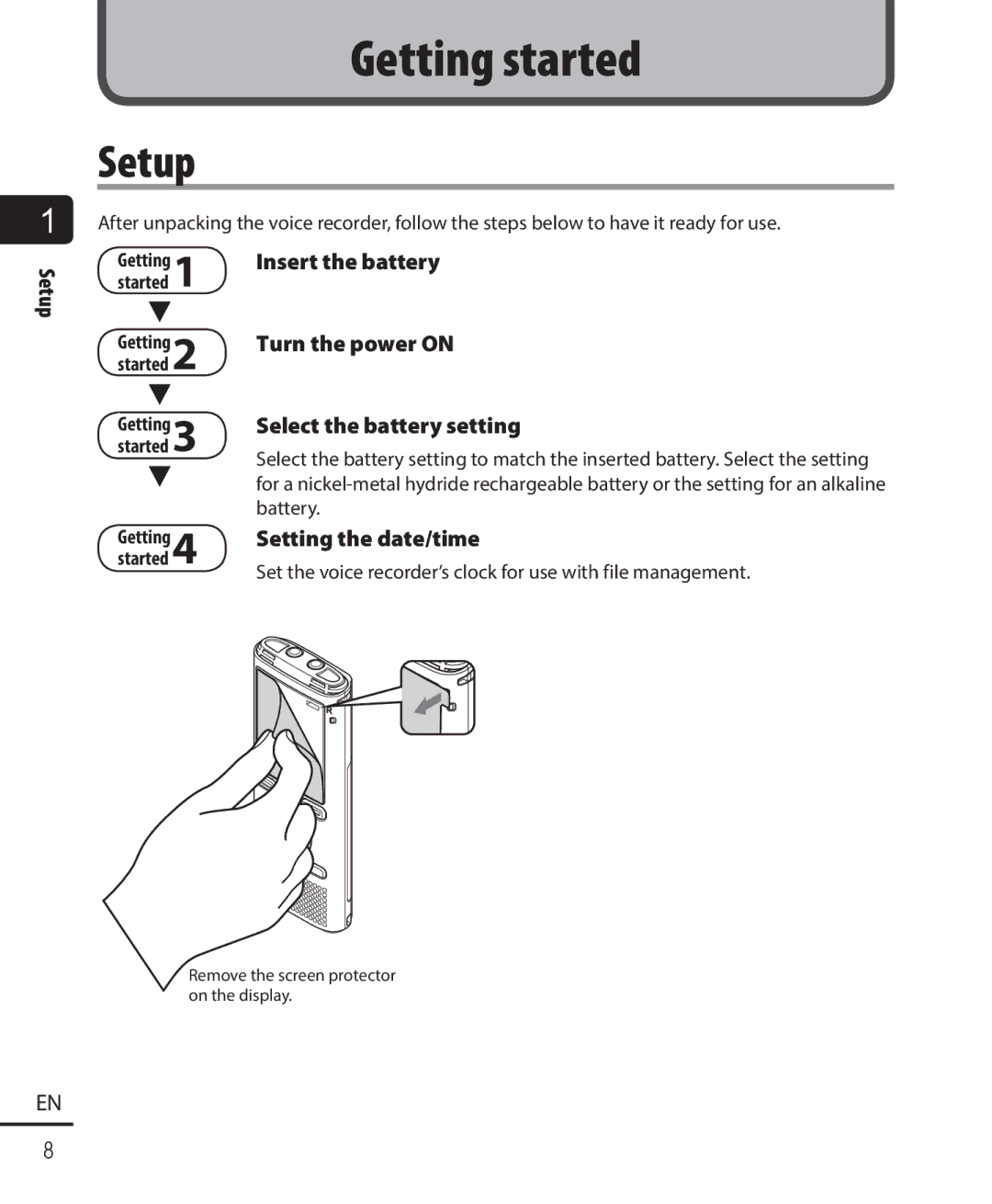 Olympus WS-822, WS-823, WS-821 user manual Setup 