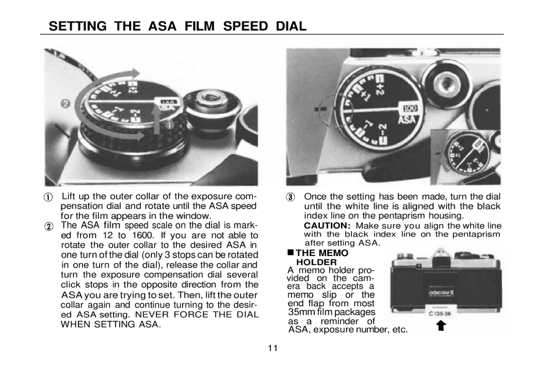 Olympus zm2000qdk, OM-2 manual Setting the ASA Film Speed Dial, When Setting ASA 