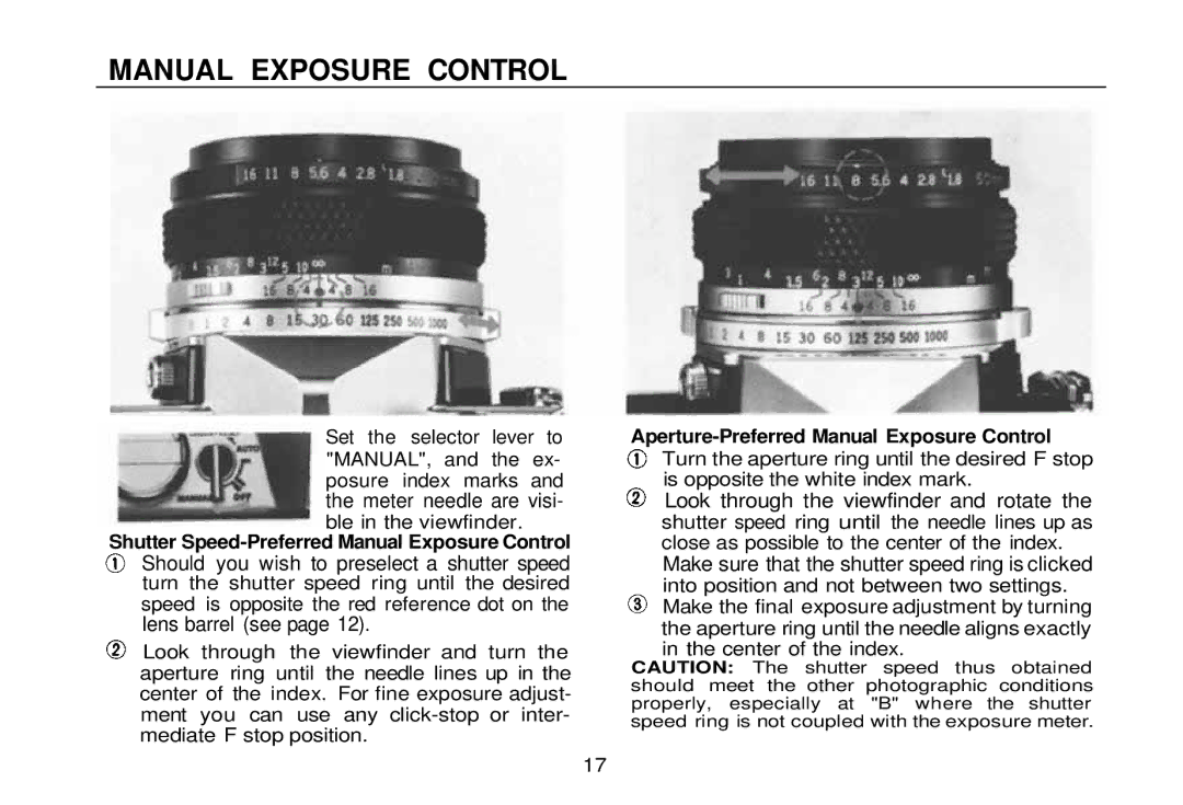 Olympus zm2000qdk, OM-2 Shutter Speed-Preferred Manual Exposure Control, Aperture-Preferred Manual Exposure Control 