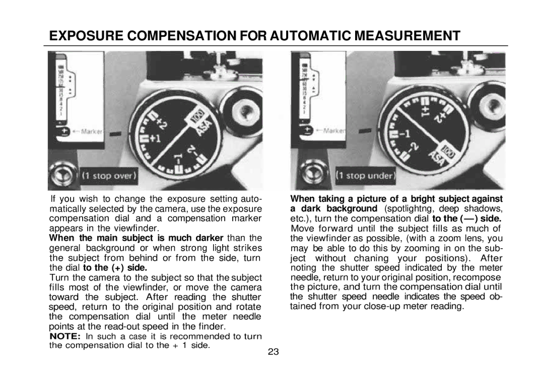 Olympus zm2000qdk, OM-2 manual Exposure Compensation for Automatic Measurement 