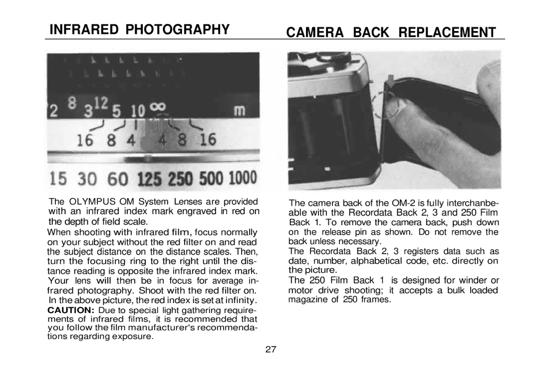 Olympus zm2000qdk, OM-2 manual Infrared Photography Camera Back Replacement 