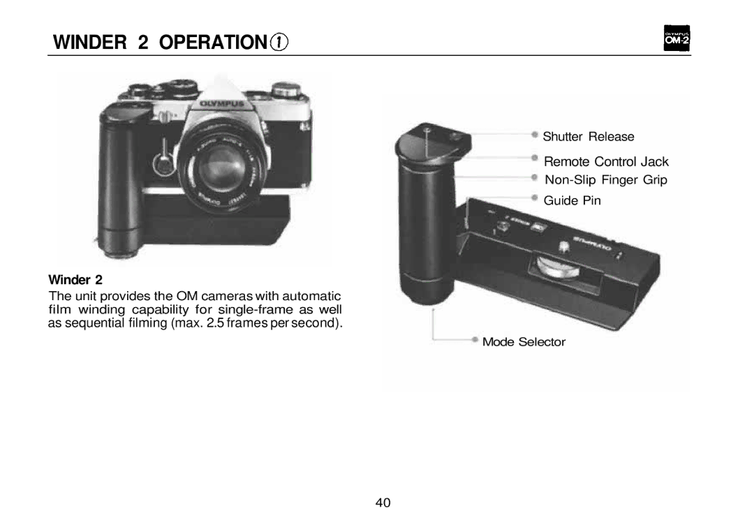 Olympus OM-2, zm2000qdk manual Winder 2 Operation 