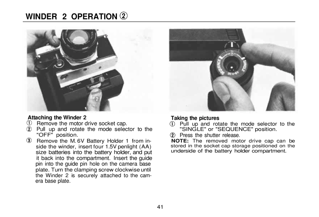 Olympus zm2000qdk, OM-2 manual Attaching the Winder, Taking the pictures 