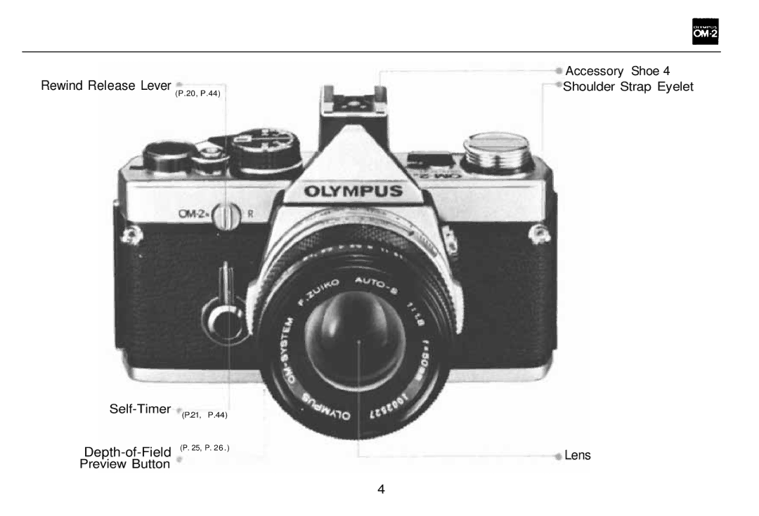 Olympus OM-2, zm2000qdk manual Self-Timer Depth-of-Field Preview Button 