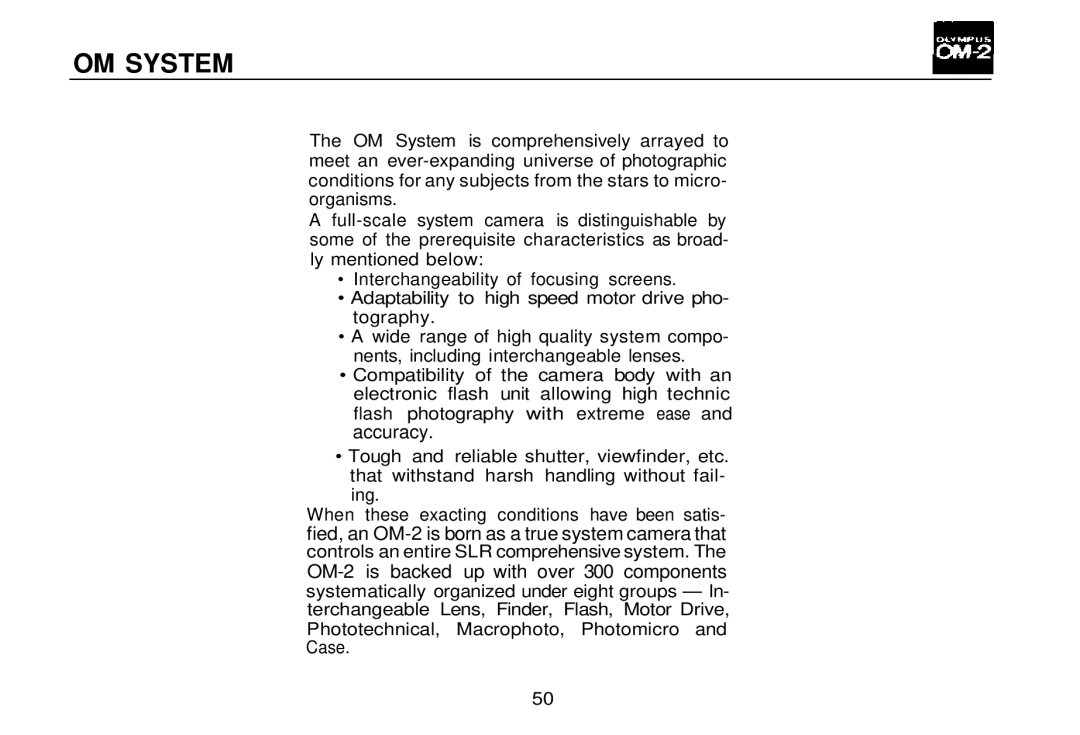 Olympus OM-2, zm2000qdk manual OM System 