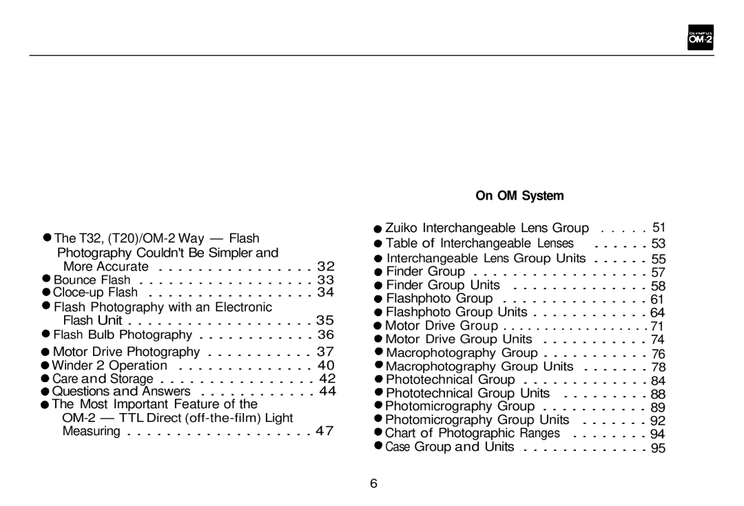 Olympus OM-2, zm2000qdk manual On OM System 