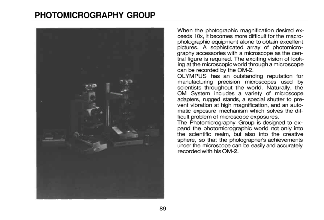 Olympus zm2000qdk, OM-2 manual Photomicrography Group 