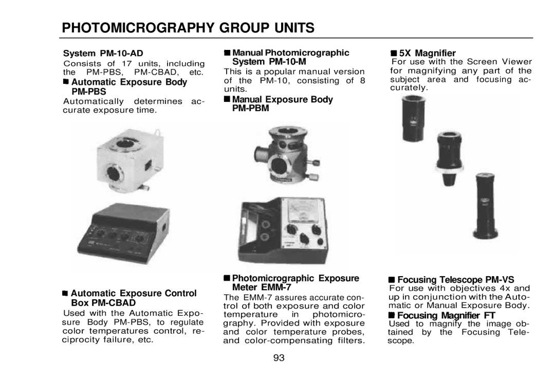 Olympus zm2000qdk, OM-2 manual Photomicrography Group Units 