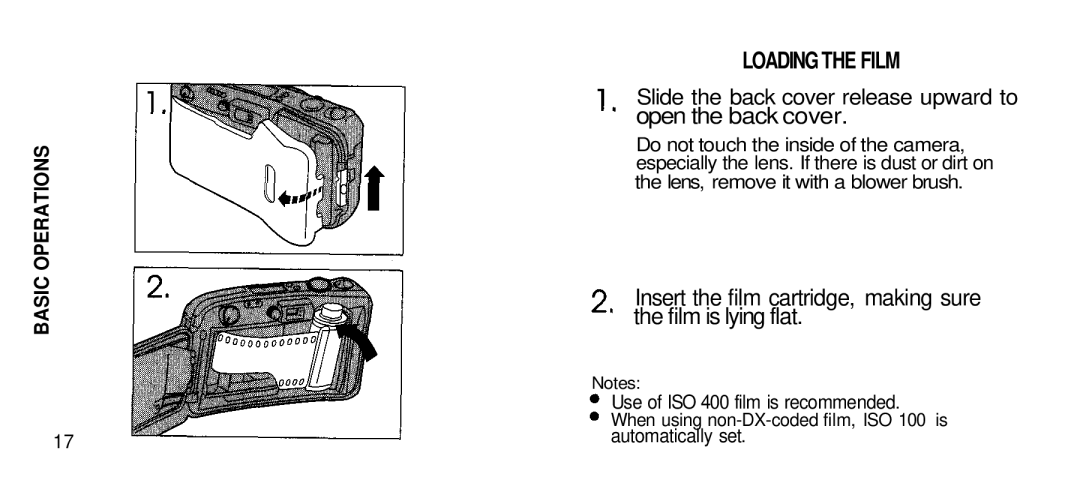 Olympus Zoom 80 Wide DIX manual Loading the Film, Slide the back cover release upward to Open the back cover 