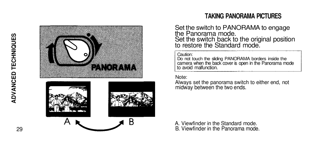 Olympus Zoom 80 Wide DIX manual Taking Panorama Pictures, Set the switch to Panorama to engage 