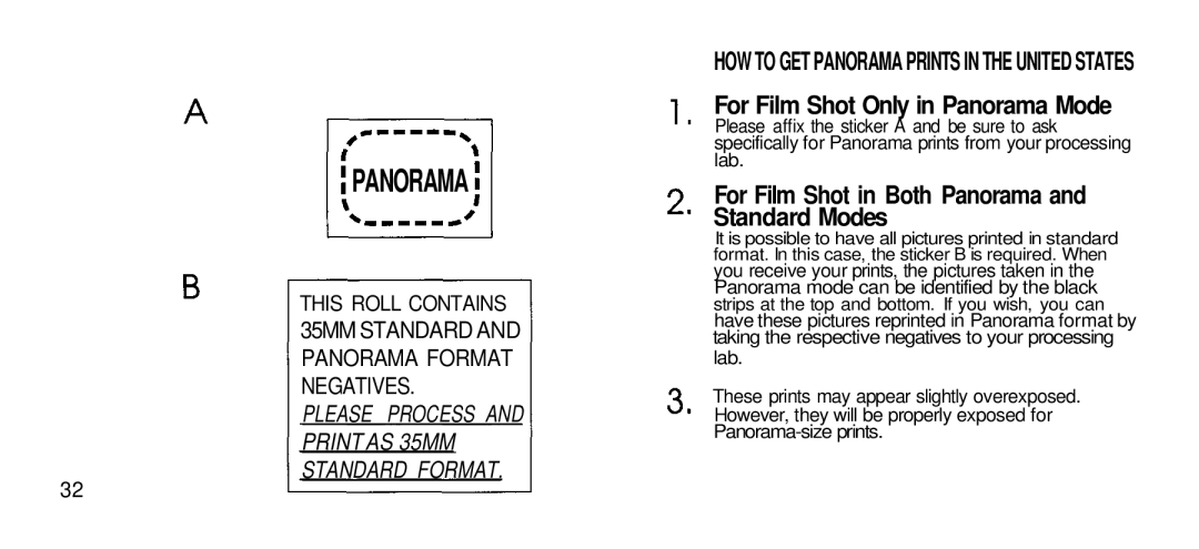 Olympus Zoom 80 Wide DIX manual For Film Shot Only in Panorama Mode, For Film Shot in Both Panorama and Standard Modes 