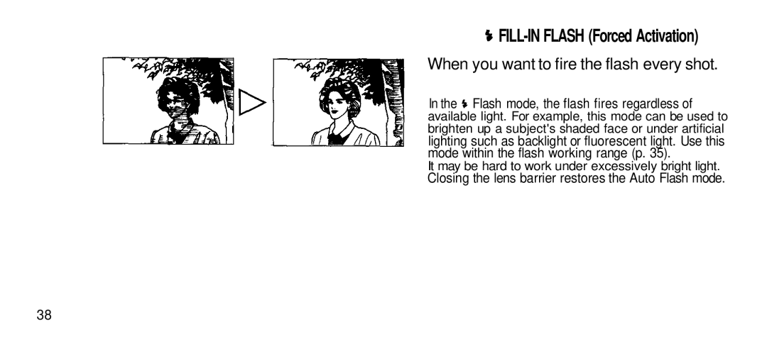 Olympus Zoom 80 Wide DIX manual FILL-IN Flash Forced Activation, When you want to fire the flash every shot 