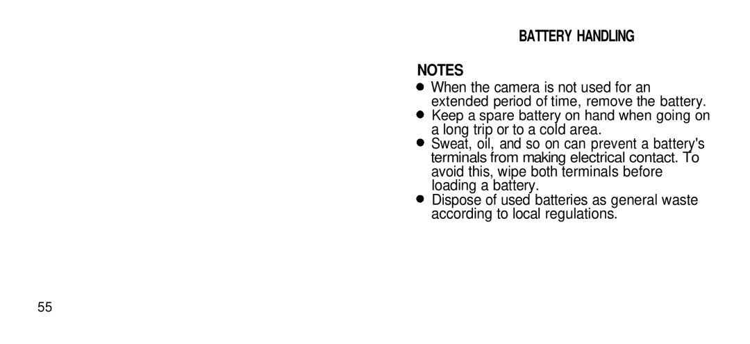 Olympus Zoom 80 Wide DIX manual Battery Handling, When the camera is not used for an 