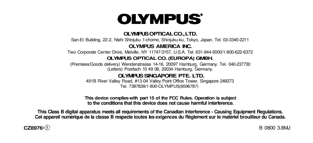 Olympus Zoom 80 Wide DIX manual Olympus America INC 