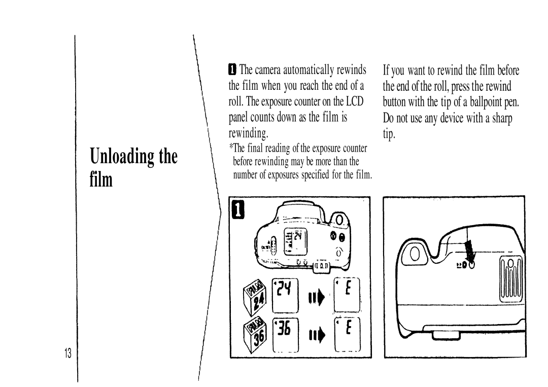 Olympus Zoom230 manual Unloading the film 