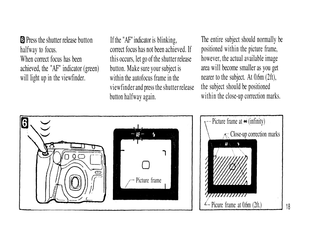 Olympus Zoom230 manual Press the shutter release button, Viewfinder and press the shutter release 