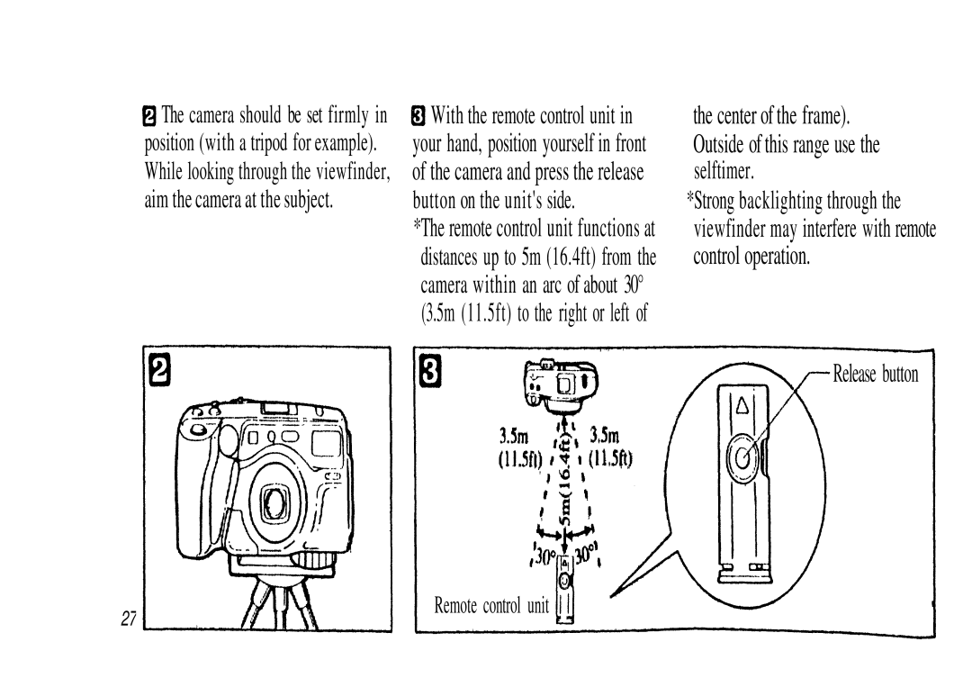 Olympus Zoom230 manual Center of the frame, Outside of this range use, Camera and press the release, Control operation 