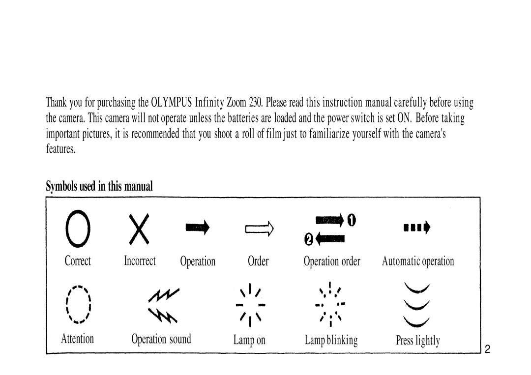 Olympus Zoom230 manual Correct, Order 