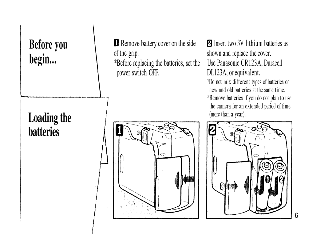 Olympus Zoom230 manual Batteries, Remove battery cover on the side 