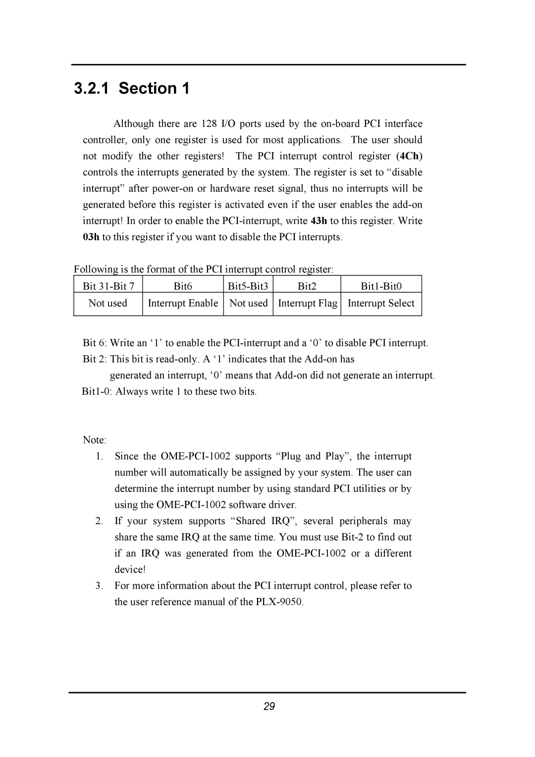 Omega 1002 manual Section 