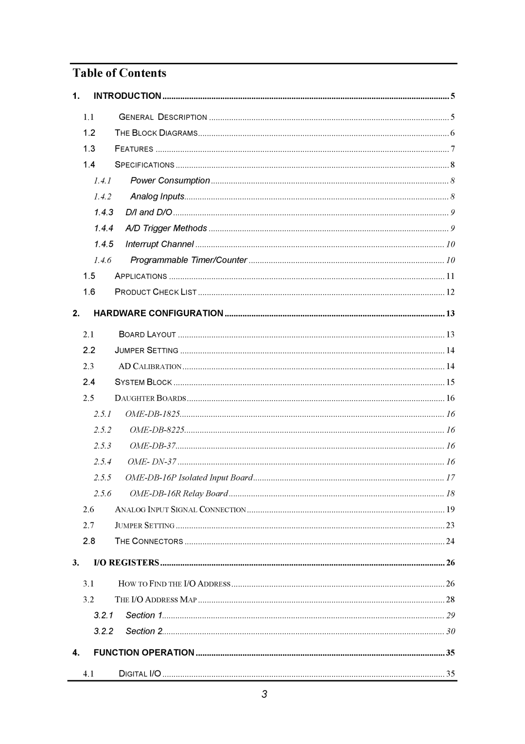 Omega 1002 manual Table of Contents 