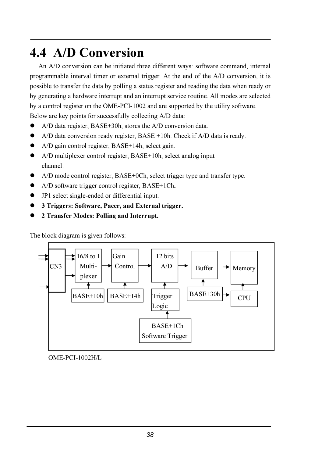 Omega 1002 manual A/D Conversion, Cpu 